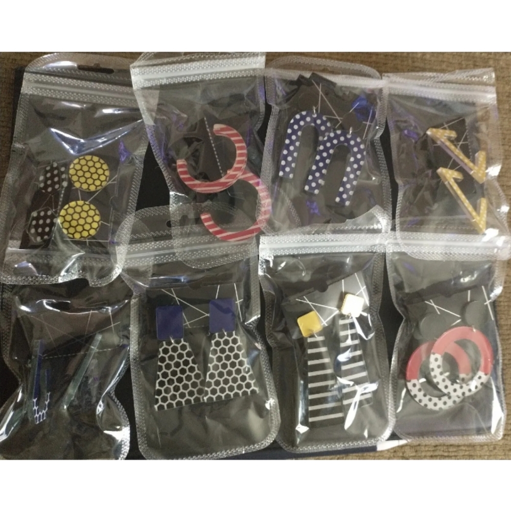 Acrylic Polka Dot Stripes Dangle Stud Hoop Fashion Retro Earrings 9 Pairs Bold